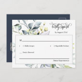 Moderne Marine Blauw Groen Bladeren QR Code Adres  Briefkaart (Voorkant / Achterkant)