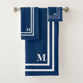 Moderne Marine Blauw Monogram Badhanddoek Set Bad Handdoek (Insitu)