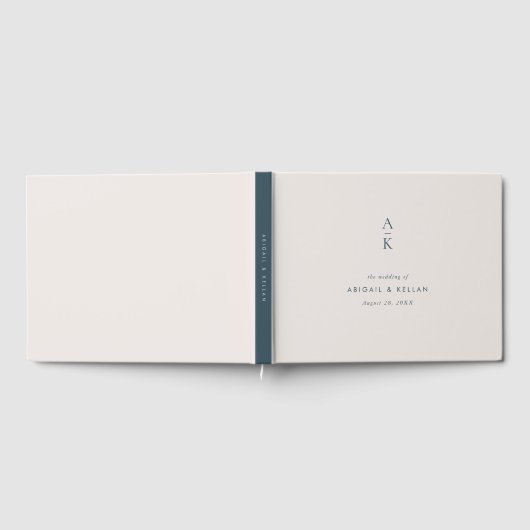 Moderne Marine Blauw Monogram Mix Match Bruiloft Gastenboek (Volledig)