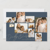 Moderne Marine Blauw Multi 9 Fotocollage Save The Date (Voorkant)