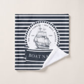 Moderne Marine Blauw Nautische Gepersonaliseerde B Bad Handdoek (Wasdoekje)
