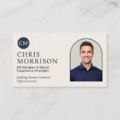 Moderne Marine Blauw Professionele QR Code Foto Visitekaartje (Voorkant)