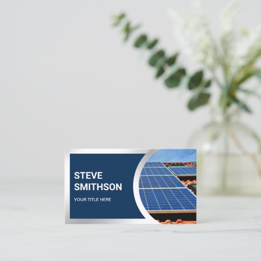 Moderne Marine Blauw Staal Rooftop Zonnepanelen Visitekaartje (Staand voorkant)