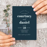 Moderne Marine Blauw Trendy Mix Match Bruiloft Kaart<br><div class="desc">Modern Navy Blue Trendy Mix Match Wedding Invitation beschikt over moderne type paringen in vetgedrukte,  moderne kleuren.</div>