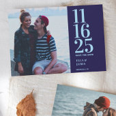 Moderne Marine Blauw Twee Foto's Trouwen Save the Save The Date