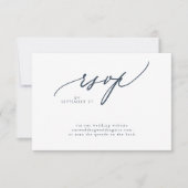 Moderne Marine Blauw Wit Eenvoudige Bruiloft QR CO RSVP Kaartje (Voorkant)