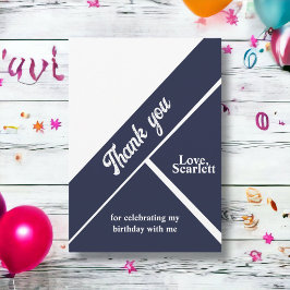 Moderne Marine Blauw Wit Elegante Chic Verjaardag Bedankkaart