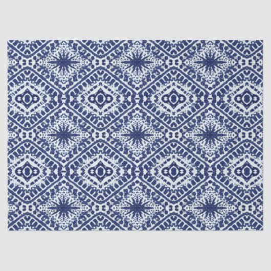 Moderne Marine Blauw Wit Geometrische Batik Sterre Tissuepapier (Voorkant)