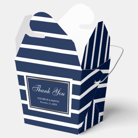 Moderne marine blauw wit goud bruiloft dank u bedankdoosjes (Geopend)