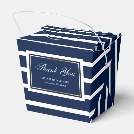 Moderne marine blauw wit goud bruiloft dank u bedankdoosjes (Achterkant)