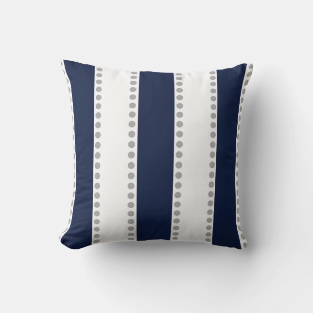 Moderne Marine Blauw Wit Grijs Polka Dots Stripes  Kussen (Voorkant)