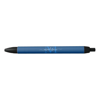 Moderne Marine Blauw Wit Monogram Girly Script Naa Zwarte Inkt Pen