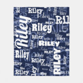 Moderne Marine Blauw Wit Naam Herhalend Patroon Fleece Deken (Voorkant)