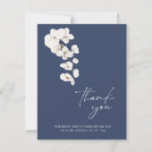 Moderne Marine Blauw Wit Orchideeën Bloemen Bruilo Bedankkaart (Voorkant)