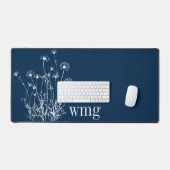 Moderne Marine Blauw & Wit Wildbloemen Monogram Bureaumat (Keyboard & Muis)