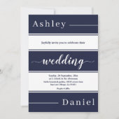 Moderne Marine Blauw Witte Strepen Elegante Huweli Kaart (Voorkant)