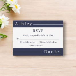 Moderne Marine Blauw Witte Strepen Elegante Huweli RSVP Kaartje