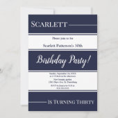 Moderne Marine Blauw Witte Strepen Elegante Verjaa Kaart (Voorkant)