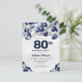 Moderne Marine Blauw Zilver Glitter Ballon Verjaar Briefkaart (Staand voorkant)