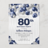 Moderne Marine Blauw Zilver Glitter Ballon Verjaar Briefkaart (Voorkant)