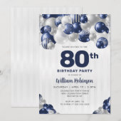 Moderne Marine Blauw Zilver Glitter Ballon Verjaar Kaart (Voorkant / Achterkant)