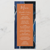 Moderne Marine Blauw Zilveren Agaat Rust Wedding Menu (Voorkant)