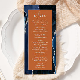 Moderne Marine Blauw Zilveren Agaat Rust Wedding Menu