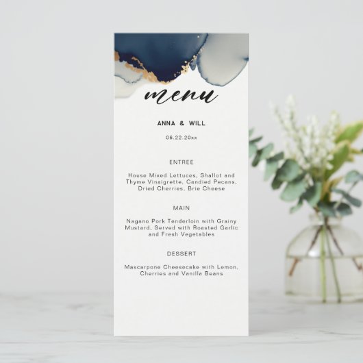 Moderne Marine Blauw Zomer Strand Romantische Brui Menu (Staand voorkant)