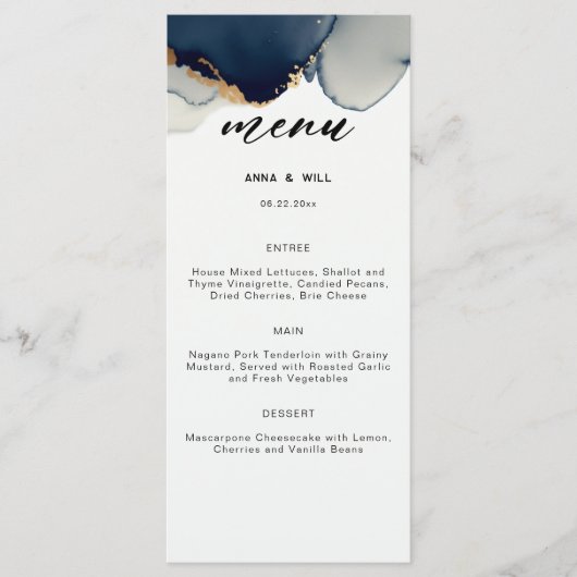 Moderne Marine Blauw Zomer Strand Romantische Brui Menu (Voorkant)