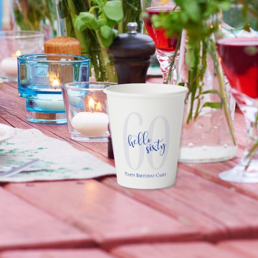 Moderne Marine Blauwe 60e Verjaardag Papier Cups Papieren Bekers