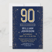Moderne Marine Blauwe 90e Verjaardagsfoto Kaart (Voorkant)