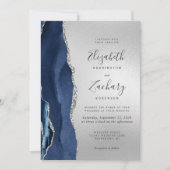 Moderne Marine Blauwe Agaat Zilveren Huwelijk Kaart (Voorkant)