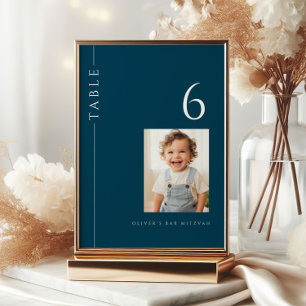 Moderne Marine Blauwe Bar Mitswa Tafelnummer Foto