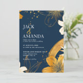 Moderne Marine Blauwe Bloem Chic bruiloft uitnodig Kaart (Staand voorkant)