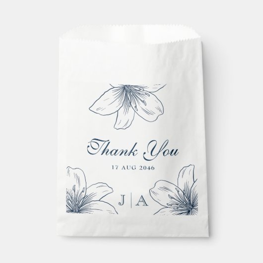 Moderne Marine Blauwe Bloem Chic Wedding Favoriet  Bedankzakje (Voorkant)