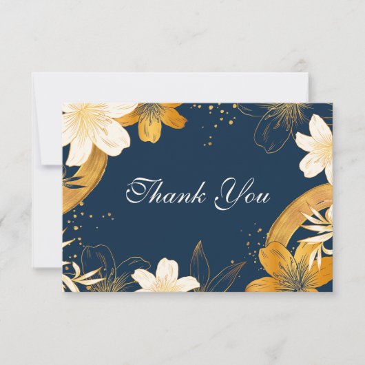 Moderne Marine Blauwe Bloem Huwelijk Dank u Kaarte Bedankkaart (Voorkant)