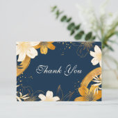 Moderne Marine Blauwe Bloem Huwelijk Dank u Kaarte Bedankkaart (Staand voorkant)