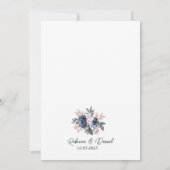 Moderne marine blauwe bloemen bruiloft kaart (Achterkant)