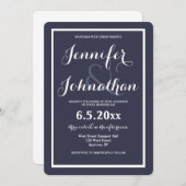 Moderne marine blauwe bruiloft uitnodigingen (Voorkant / Achterkant)