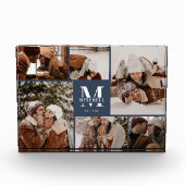 Moderne Marine Blauwe Familie Fotocollage Keepsake Fotoblokken (Voorkant)