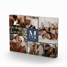 Moderne Marine Blauwe Familie Fotocollage Keepsake Fotoblokken