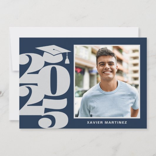Moderne Marine Blauwe Foto Afstuderen Party Uitnod Kaart (Voorkant)