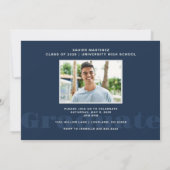 Moderne Marine Blauwe Foto Afstuderen Party Uitnod Kaart (Achterkant)