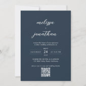 Moderne Marine Blauwe Foto Monogram QR Code Bruilo Kaart (Voorkant)