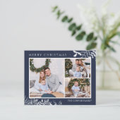 Moderne Marine Blauwe Fotocollage Vrolijk Kerstfee Briefkaart (Staand voorkant)