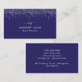 Moderne Marine Blauwe Glitter Drip Custom Visitekaartje (Voorkant / Achterkant)