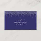 Moderne Marine Blauwe Glitter Drip Custom Visitekaartje (Voorkant)