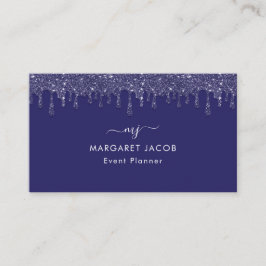 Moderne Marine Blauwe Glitter Drip Custom Visitekaartje