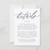 Moderne Marine Blauwe Kalligrafie Bruiloft Details RSVP Kaartje (Voorkant)