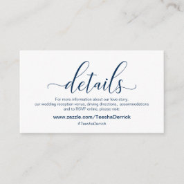 Moderne Marine Blauwe kalligrafie, Bruiloftsdetail Informatiekaartje